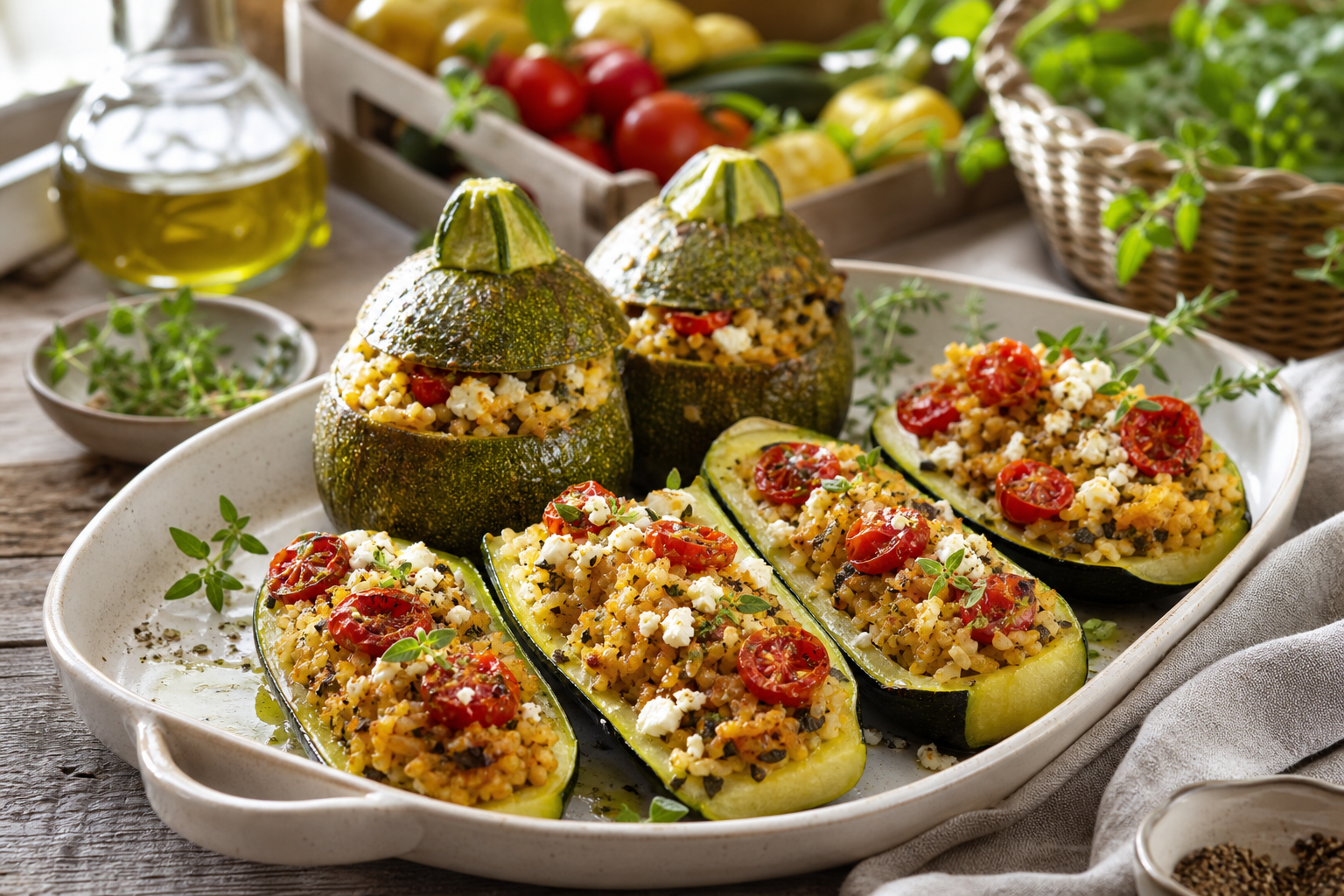 La courgette farcie végétarienne se cuisine au four, sans gaspillage