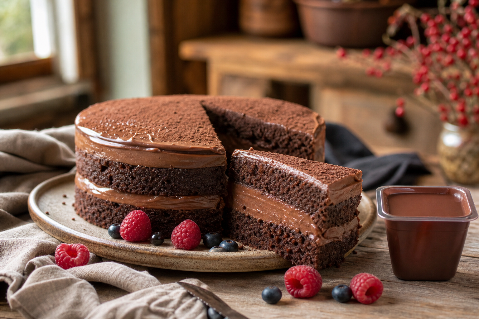 Ce gâteau Danette chocolat reste moelleux avec deux pots