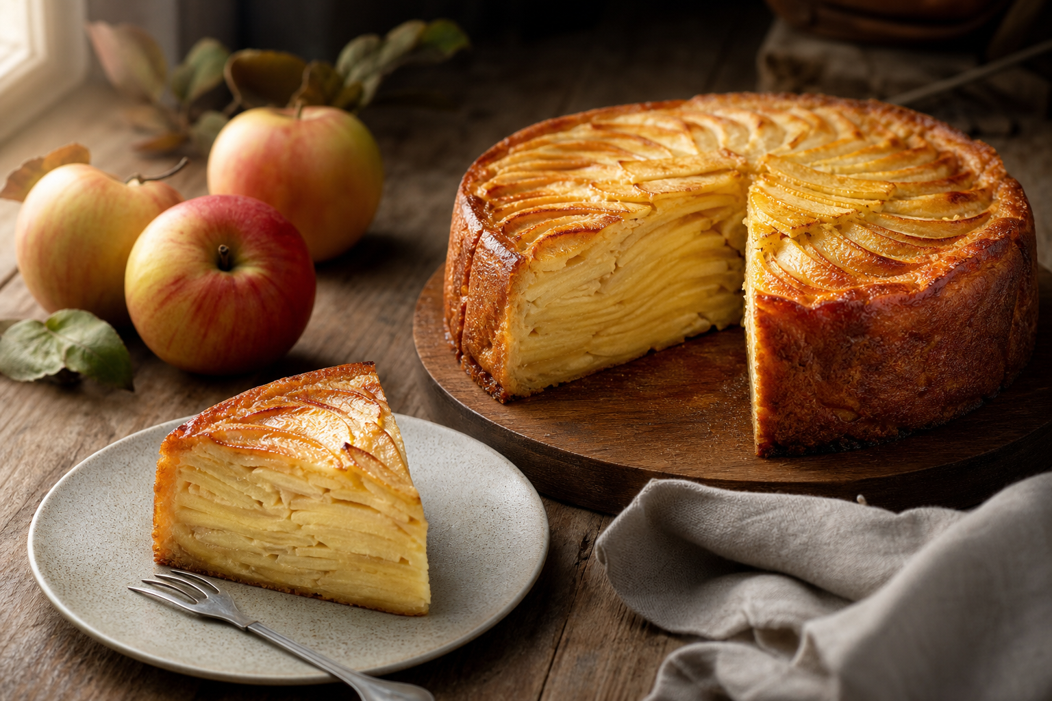 Le gâteau invisible aux pommes au Thermomix révèle ses fines couches
