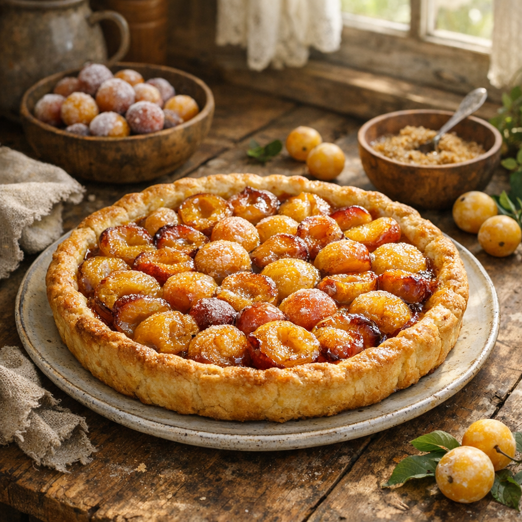 La Tarte aux mirabelles congelées réussit avec moins d’eau
